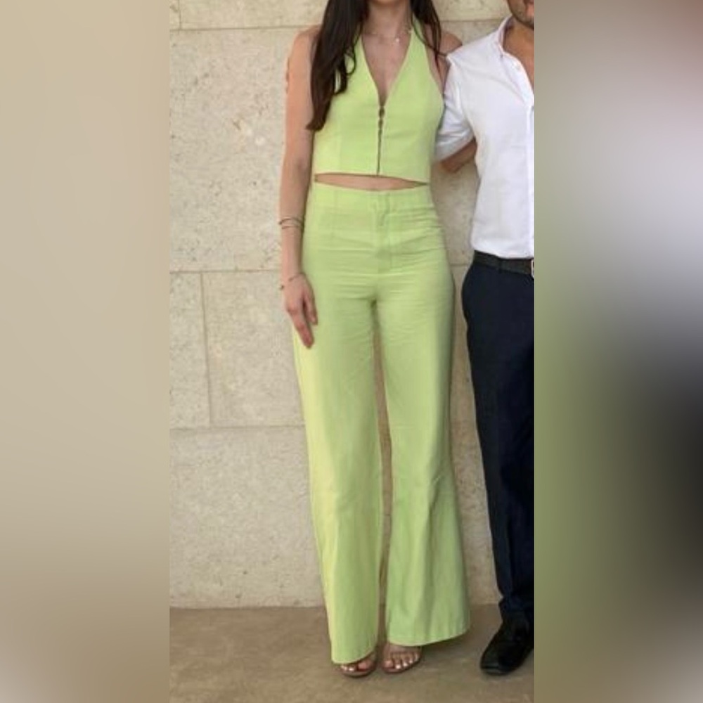 Zara High-Waist Lime Wide-Leg Pants and Top Set